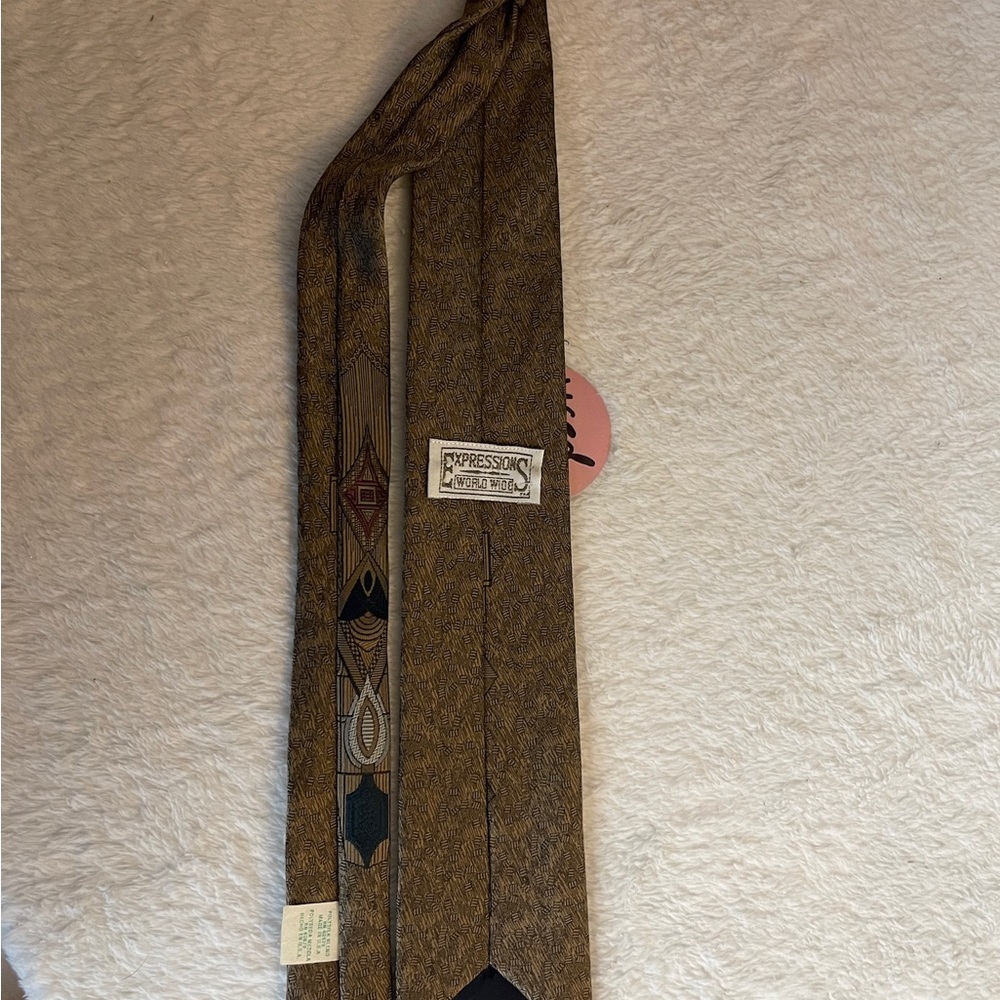 Expressions Tan and Black Patterned Tie - Picture 4 of 6